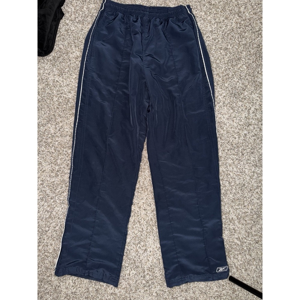 Vintage 90s Reebok Blue Striped Wide Leg Windbreaker Track Pants Size Large
